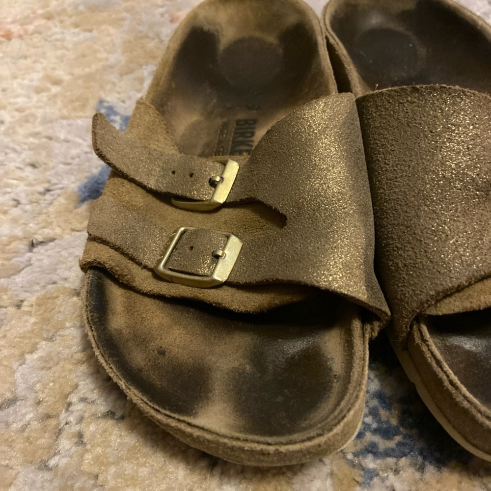 Women's 4 EU 35 Birkenstock Vaduz Metallic Gold Sandals Birko-flor Buckles Flat - Picture 6 of 16